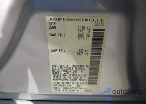 2015 Nissan Altima 2.5/2.5 S/2.5 Sl/2.5 Sv z USA, uszkodzony, nr VIN 1N4AL3AP0FC456182